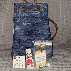 Woven Sling Bag Carry (Gold plated earrings, hand cream, lip balm and key chain)